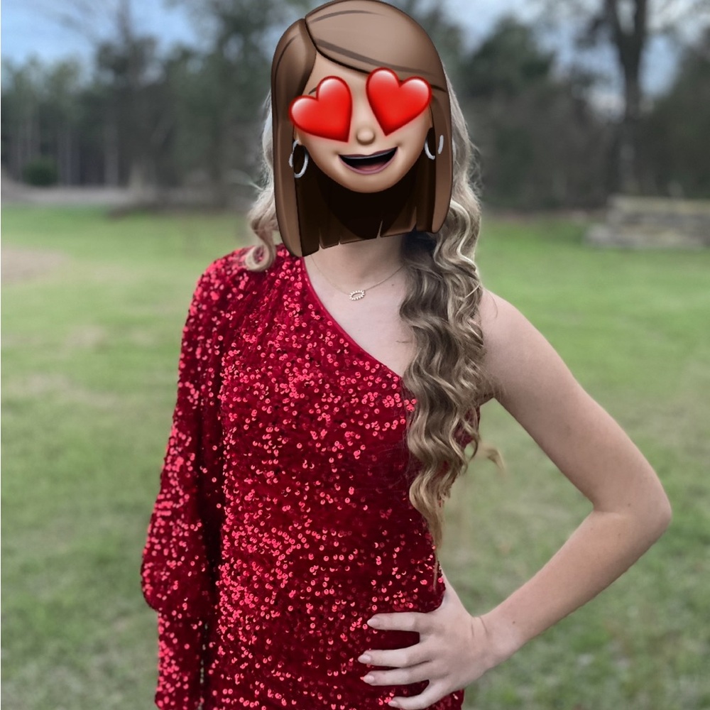 Red Sequin One-Shoulder Dress